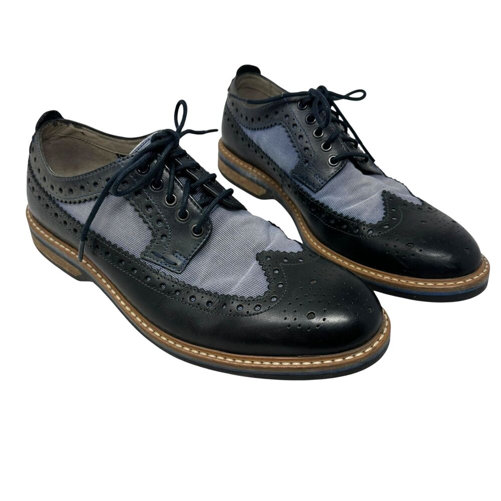 Clarks Mens Pitnet Limit Navy Combo Preppy Wingtip Dress Shoes Size 10.5
